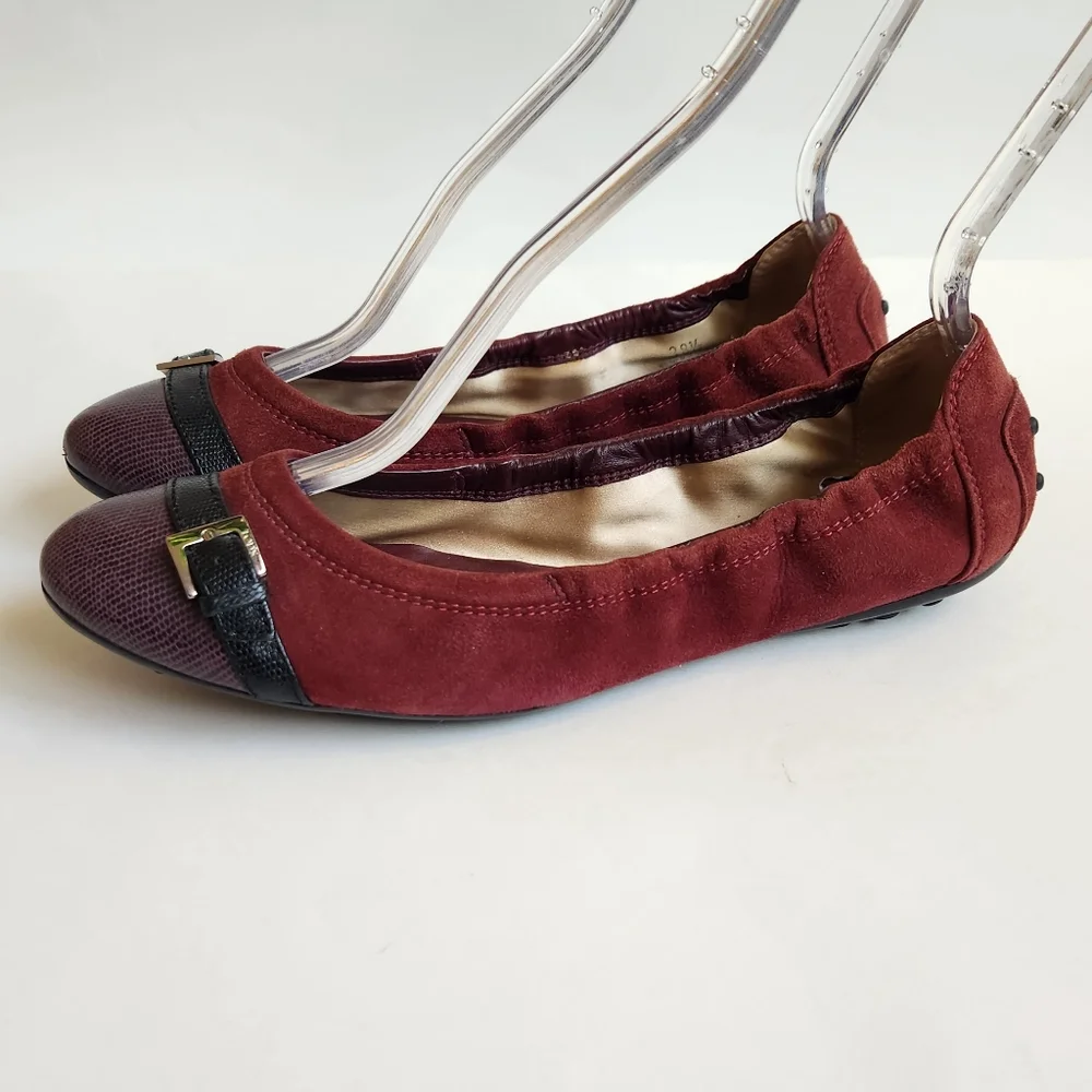 Tod's suede leather burgundy purple black flats women 38.5